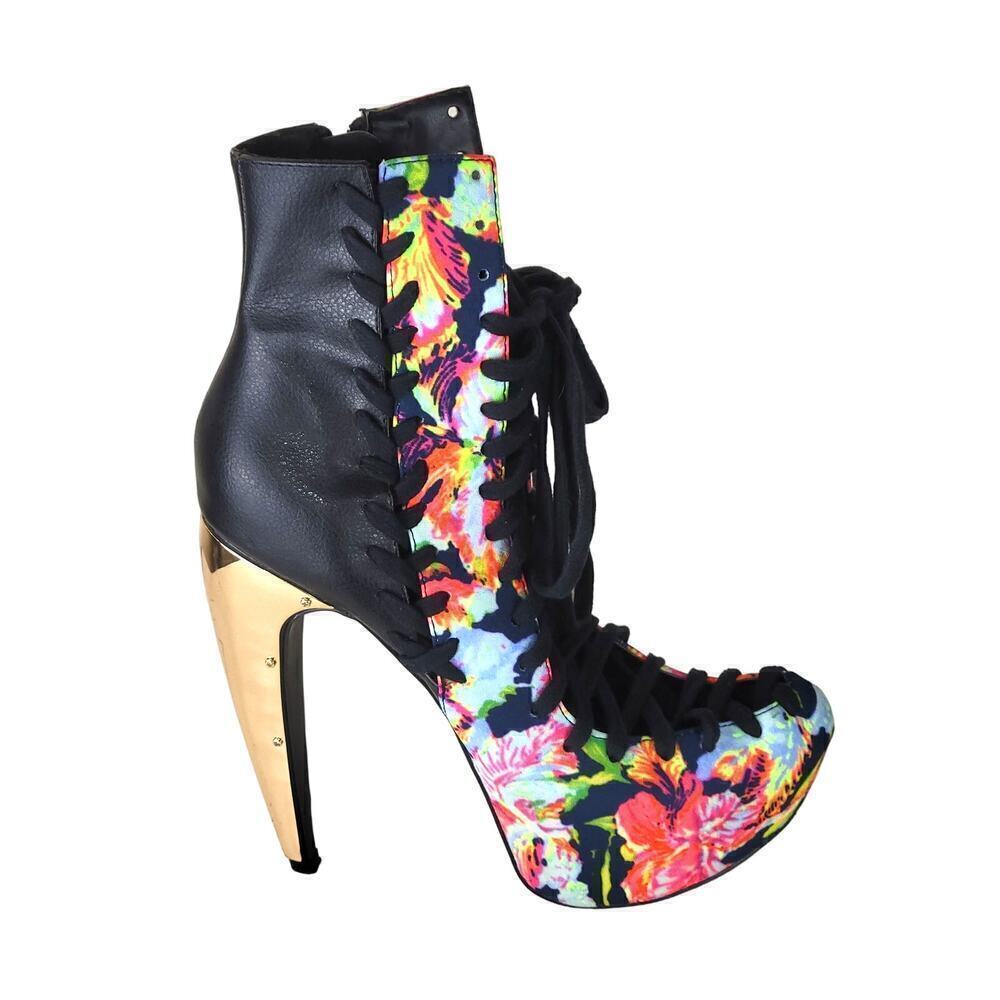 Shi by Journey Stiletto Gold Platform Heels Ankle Boots  9.5 Glam Sexy Going Out